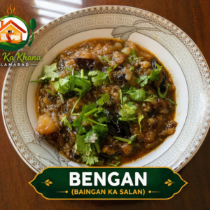 Homemade Baingan curry with fresh salad vegetable meal in Islamabad