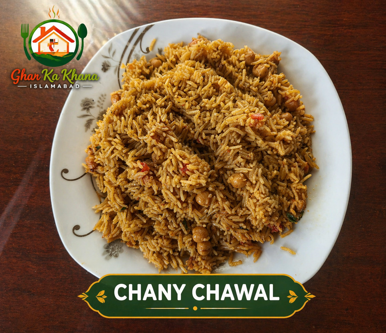 Homemade Chana Chawal with fresh salad rice meal in Islamabad
